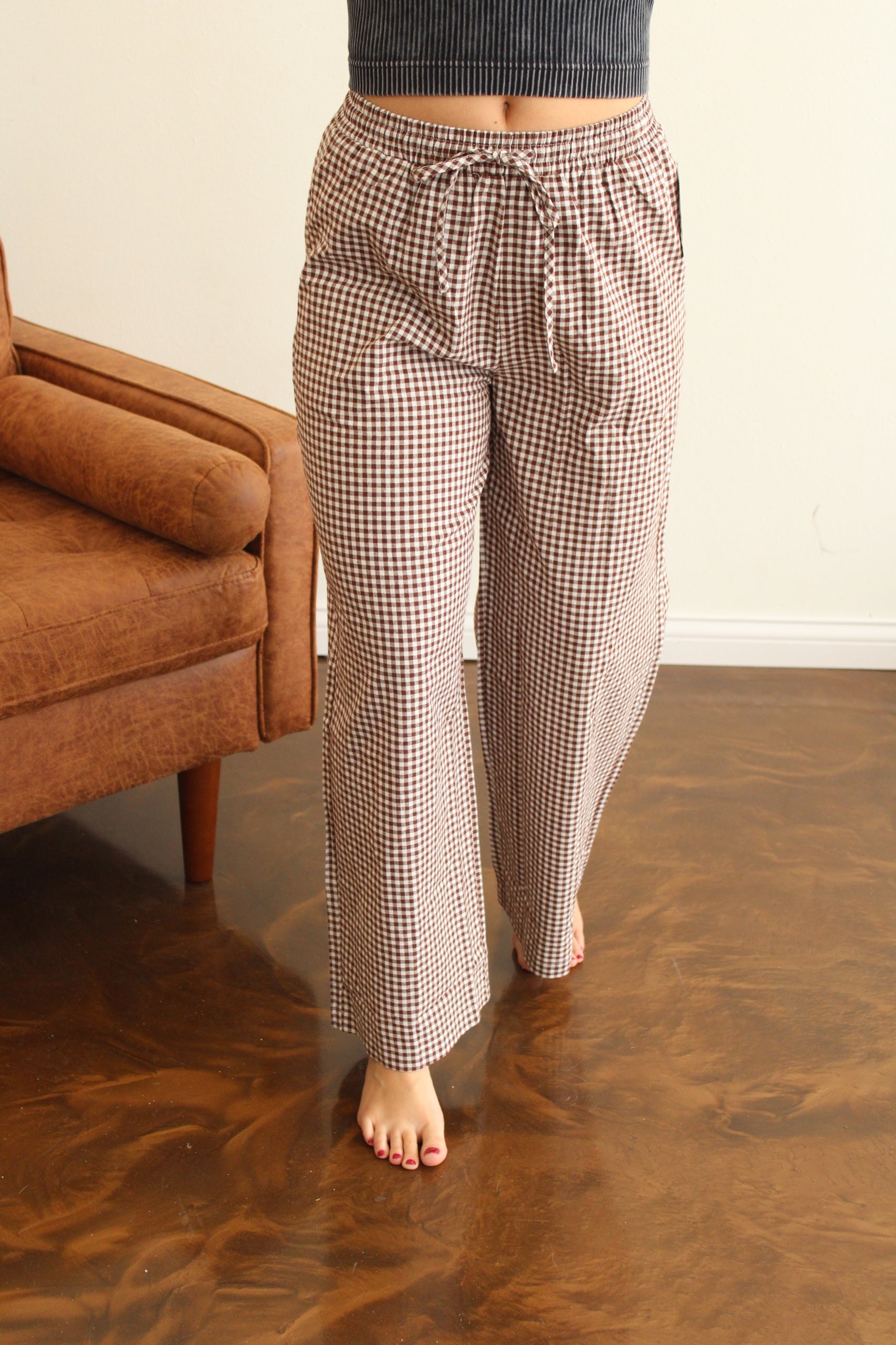 Mocha Check Pants | Prairie Oak Boutique